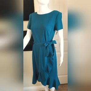 Calvin Klein cap short sleeve wrap dress with ruffles